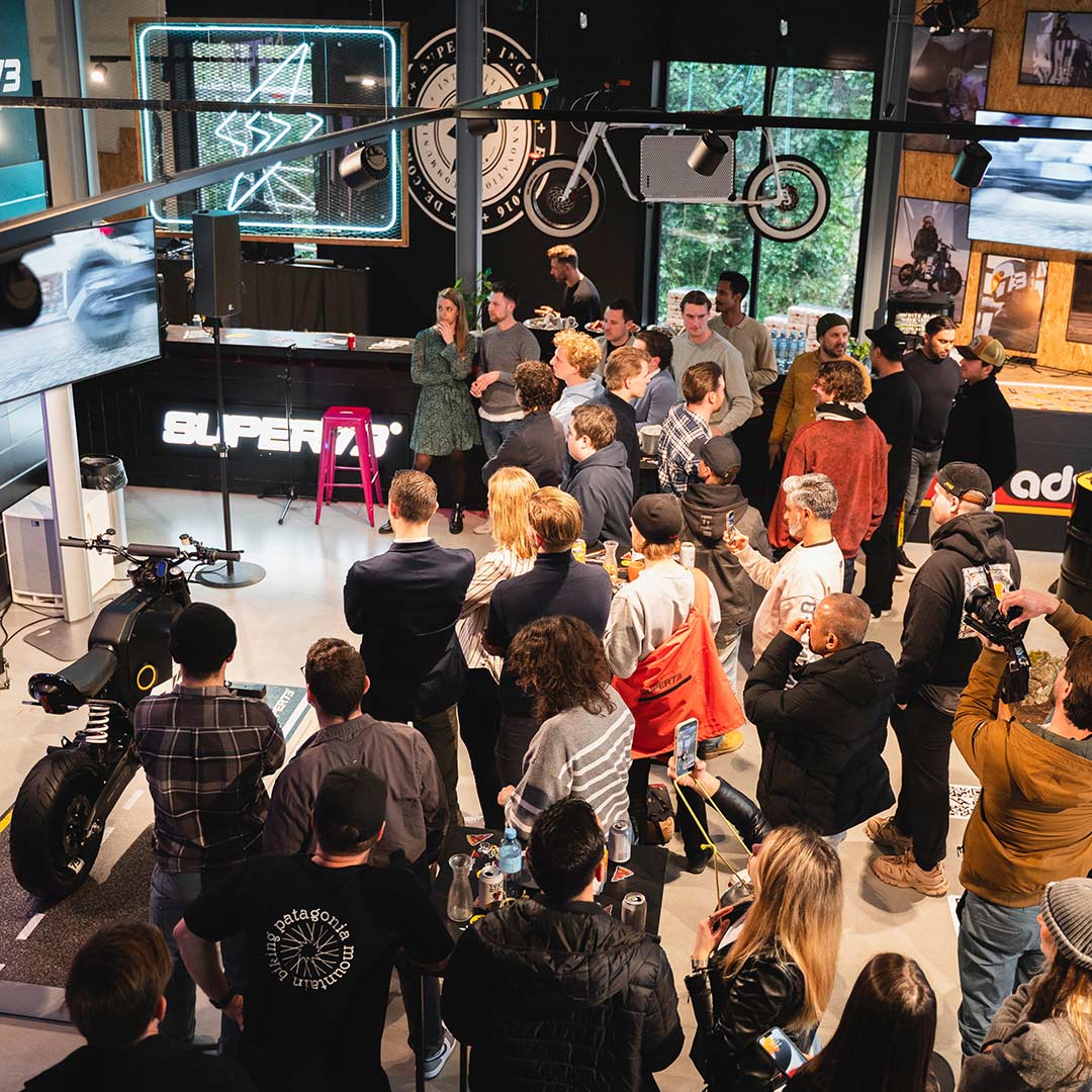 crowd gathering at super73 eu bike launch party
